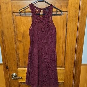 Material Girl Burgundy Lace Mini Dress